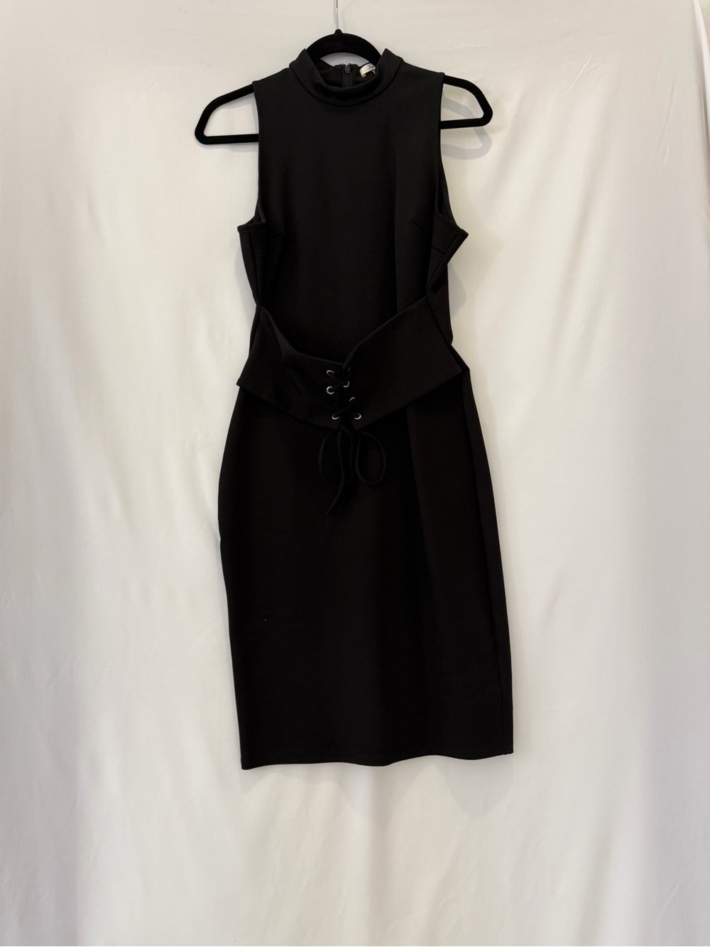 Soprano Sleek Black Sleeveless Lace-Up Waist Dress